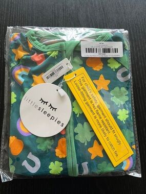LittleSleepies Green Lucky Bamboo Viscose Zippy - Star & Clover Print 6-12 month